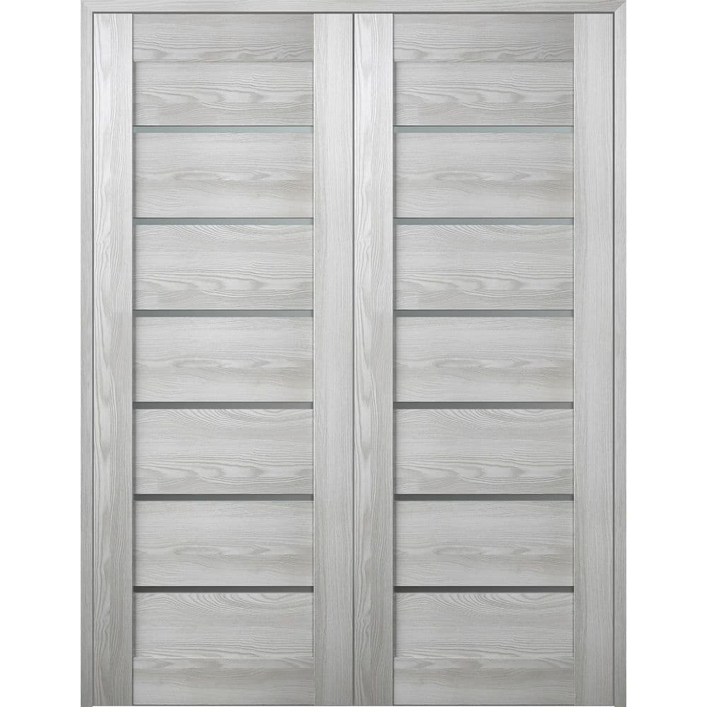 Gray Pine Composite Double Prehung French Door with Frosted Glass