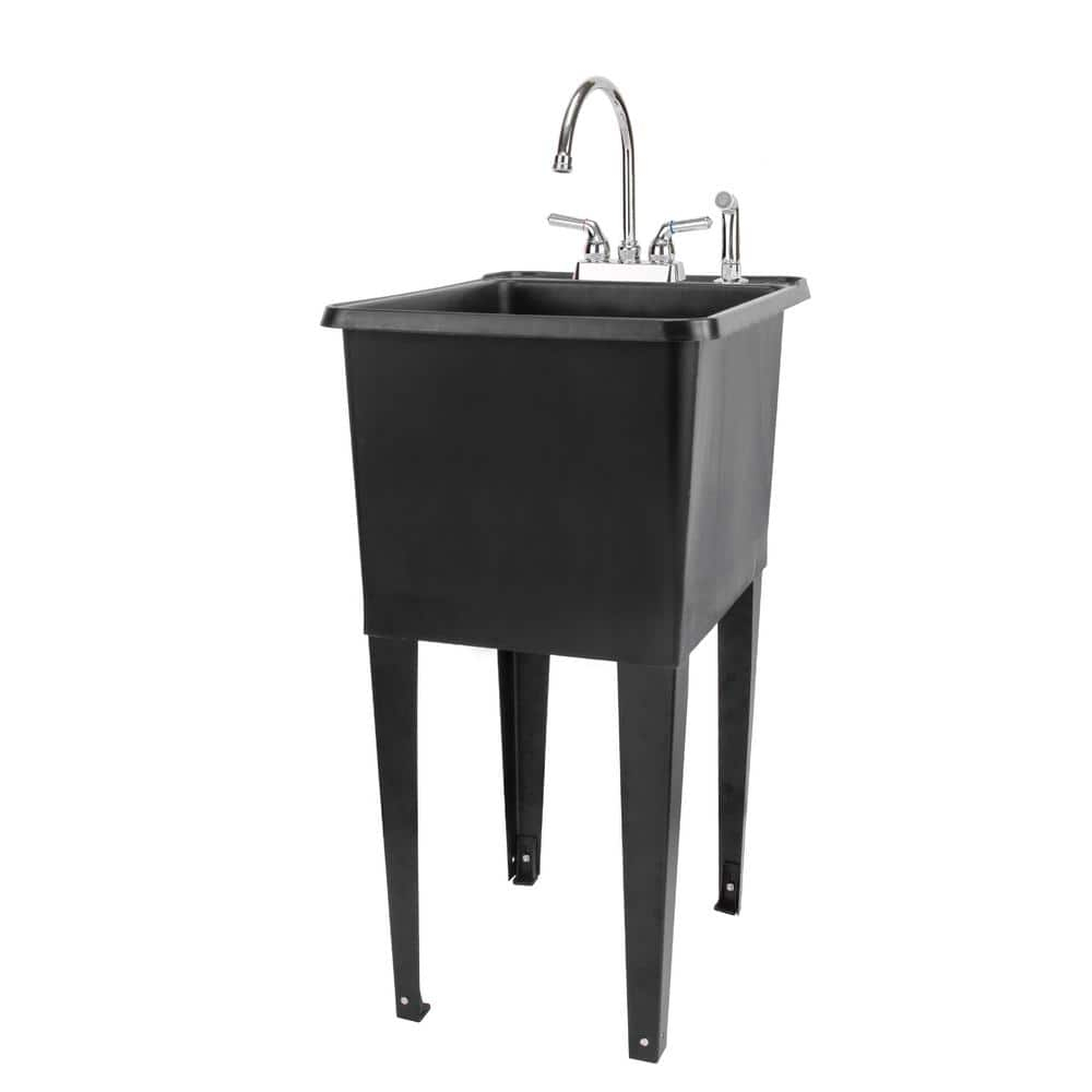 TEHILA Space Saver 16 Gallon Black Utility Sink with Chrome Finish Faucet & Side-Sprayer
