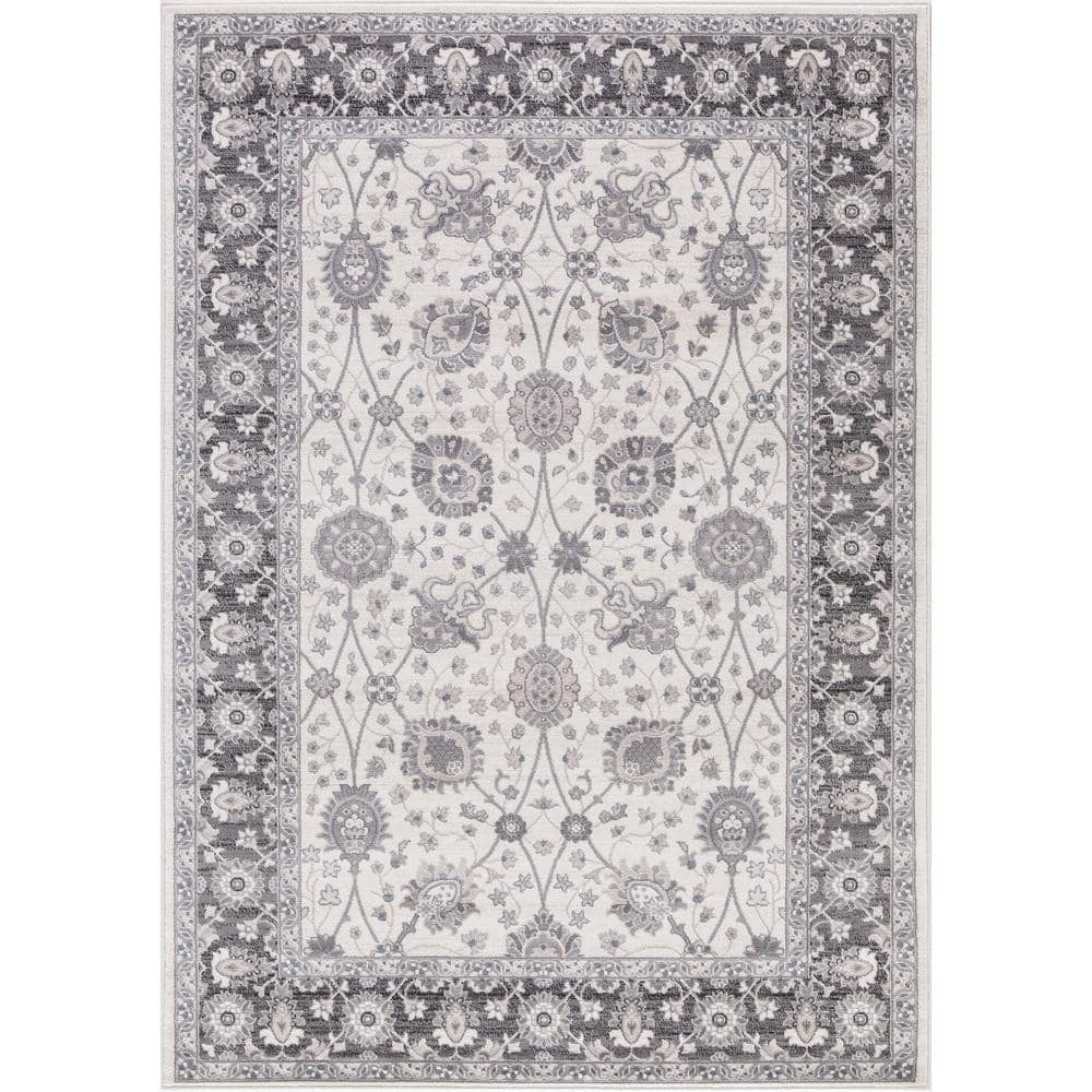 Oriental Machine Woven Area Rug in Ivory/Gray