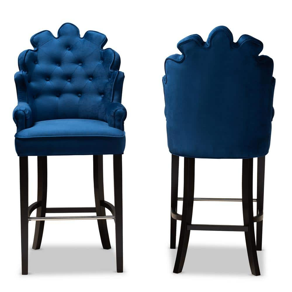 Chloe 50.4 in. Navy Blue and Dark Brown Low Back Wood Bar Height Bar Stool