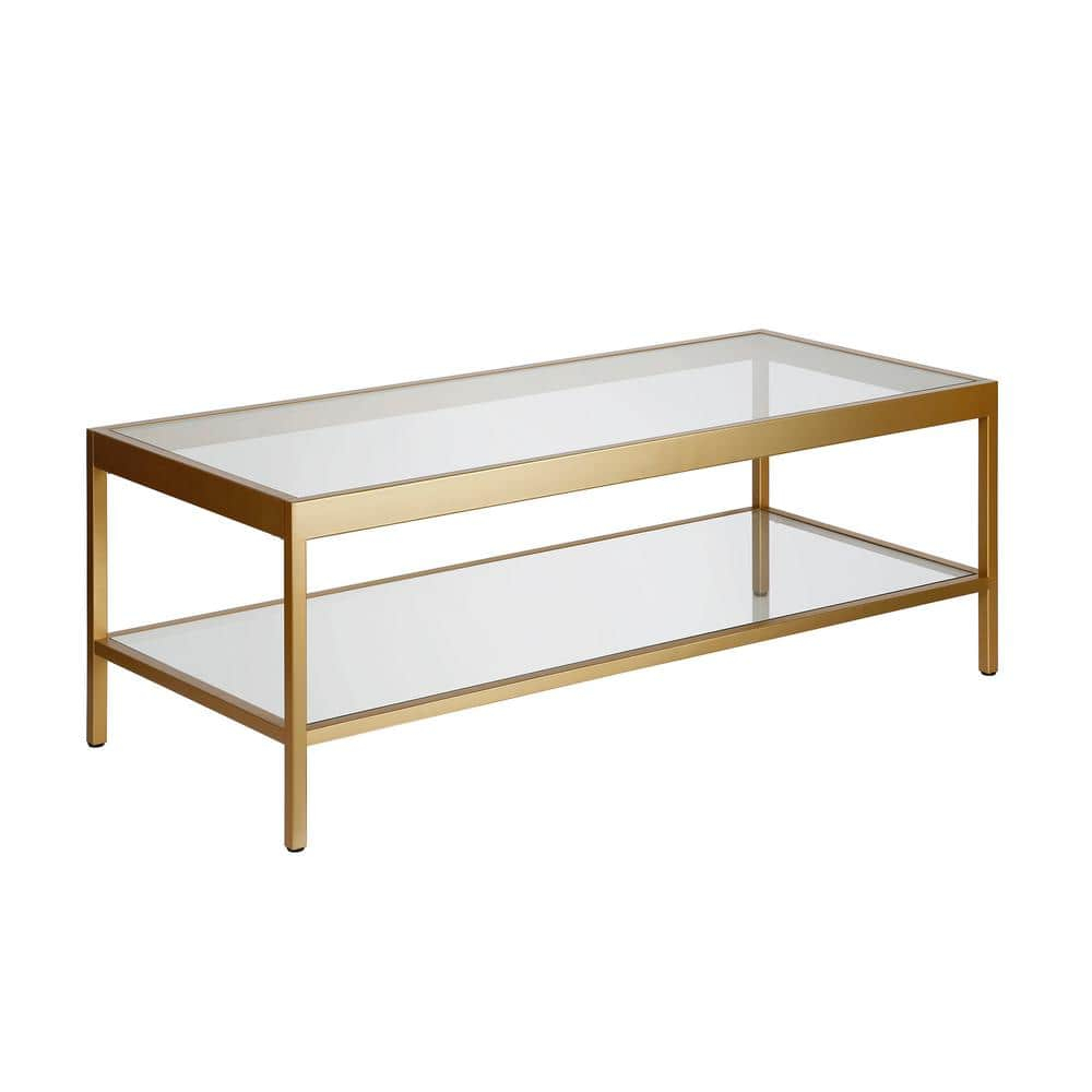 Evelyn&Zoe Alexis 45" Wide Rectangular Coffee Table, Brass