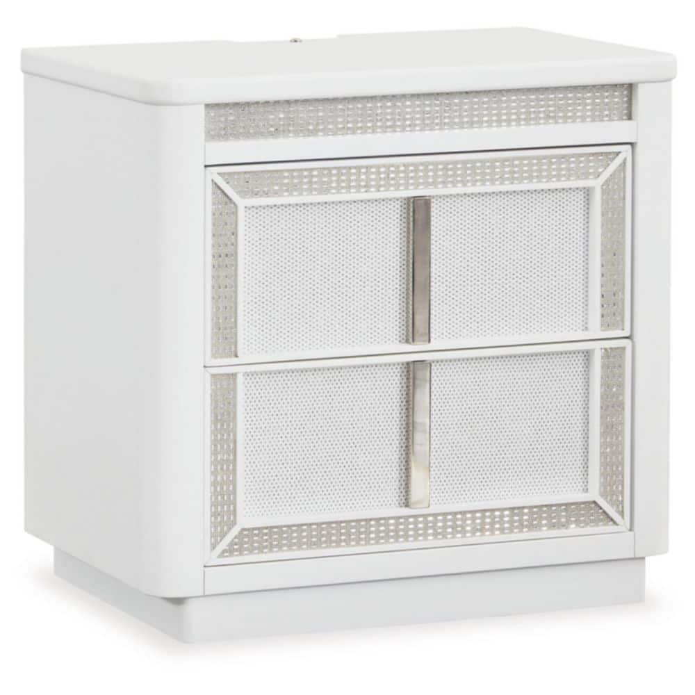 Signature Design by Ashley Chalanna Nightstand with LED Lighting and USB Charging, White