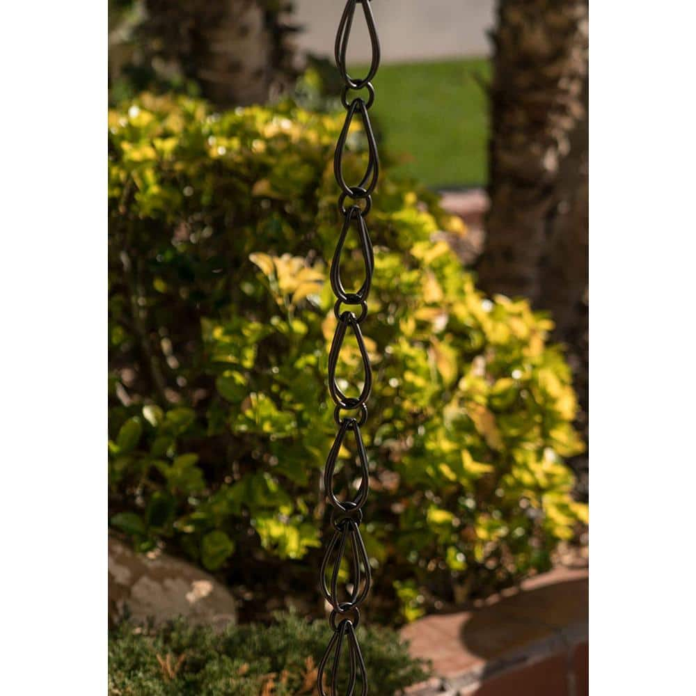 Monarch Rain Chains Aluminum Teardrop Rain Chain, 8.5 ft Black Powder Coated Aluminum Decorative Rain Catcher Chain for Gutters, Black Aluminum Rain Gutter Replacement Downspout