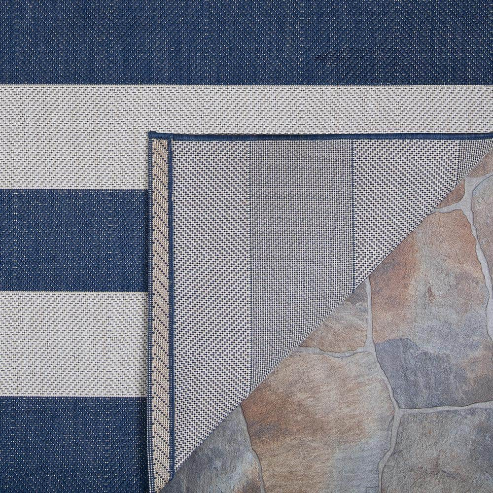 Couristan Afuera Yacht Club 3'11" x 5'7" Midnight Blue and Ivory Stripe Outdoor Rectangle Rug