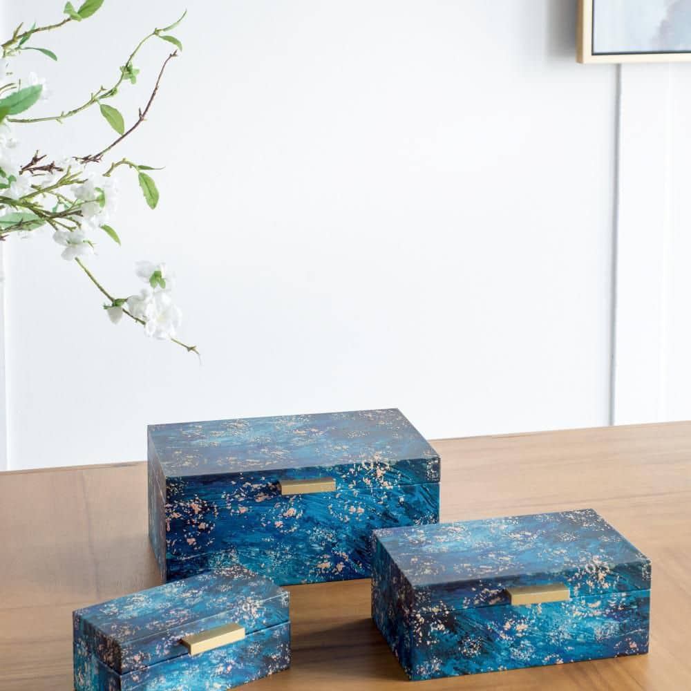 A&B Home  - Rectangular Decorative Boxes - Set of 3 - Blue