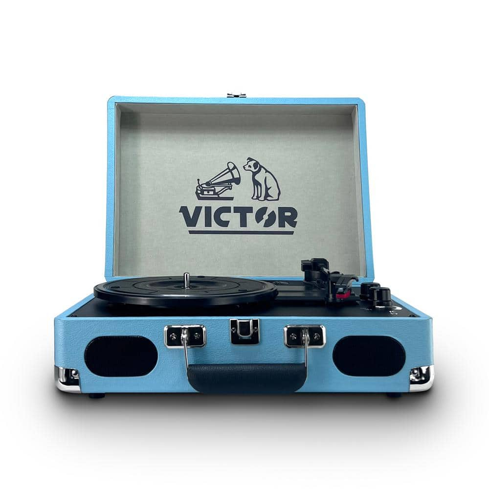 Victor Metro Plus Battery-Powered Bluetooth Suitcase Turntable | 3-Speed Vinyl Record Player with Built-in Stereo Speakers, Rechargeable Battery, RCA Output, Aux Input, and 45 RPM Adaptor, VSRP-850B