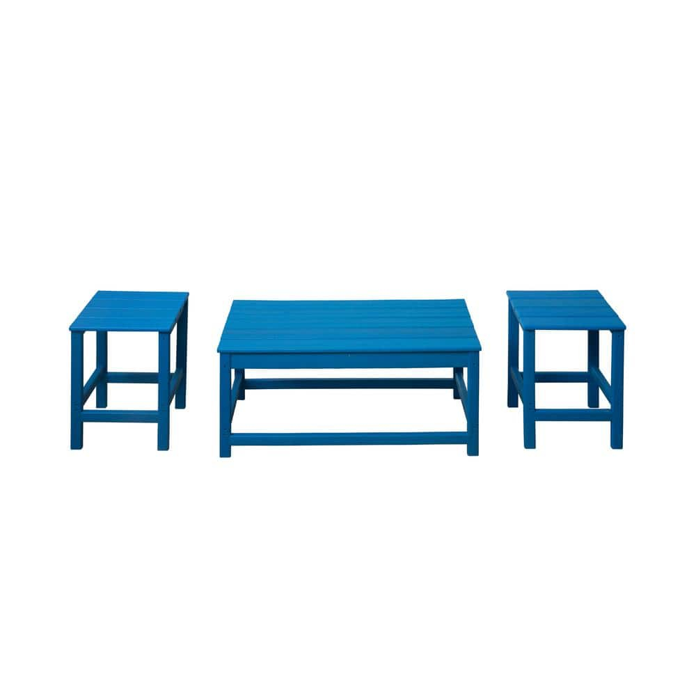 Polytrends  Laguna Hdpe All Weather Outdoor Patio Coffee And Side Tables (3-Piece Set) Pacific Blue