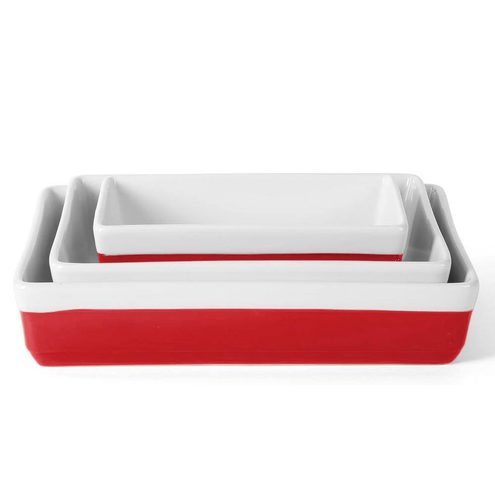 3-Piece Rectangular Stoneware Nesting Baker Set in Red