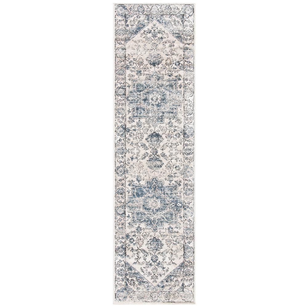 SAFAVIEH Oregon Augustine Floral Bordered Runner Rug, Ivory/Blue, 2'2" x 10'