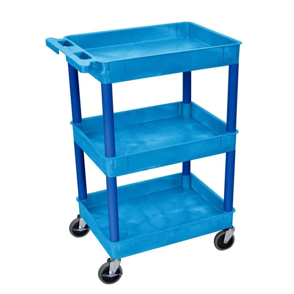 Luxor 18" x 24" Three Shelf Tub Utility Cart - Blue