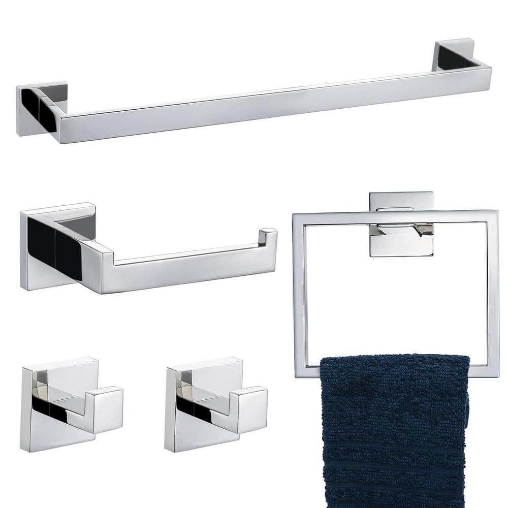 5-Piece Bathroom Hardware Accessories Set, 23.6" Towel Bar Towel Rack Sets Modern Towel Ring Kit Stainless Steel Wall Mounted (Chrome)