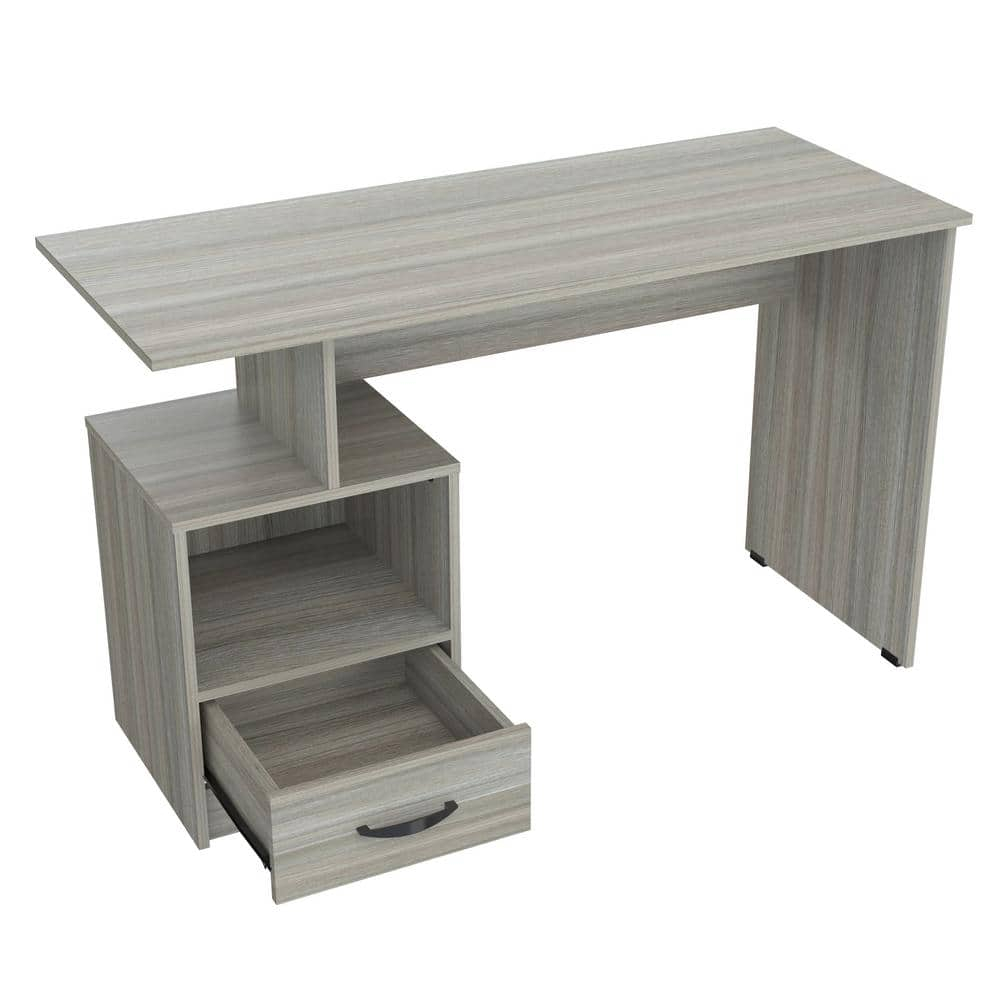 Inval Modern Writing Desk with Drawer and Open Storage, Smoke Oak