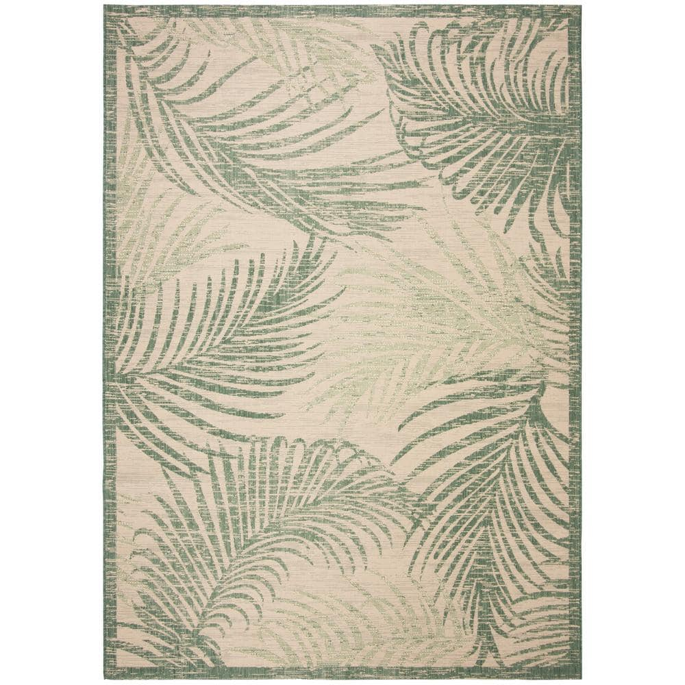 SAFAVIEH Courtyard Padic Botanical Indoor/Outdoor Area Rug, Beige/Green, 9' x 12'
