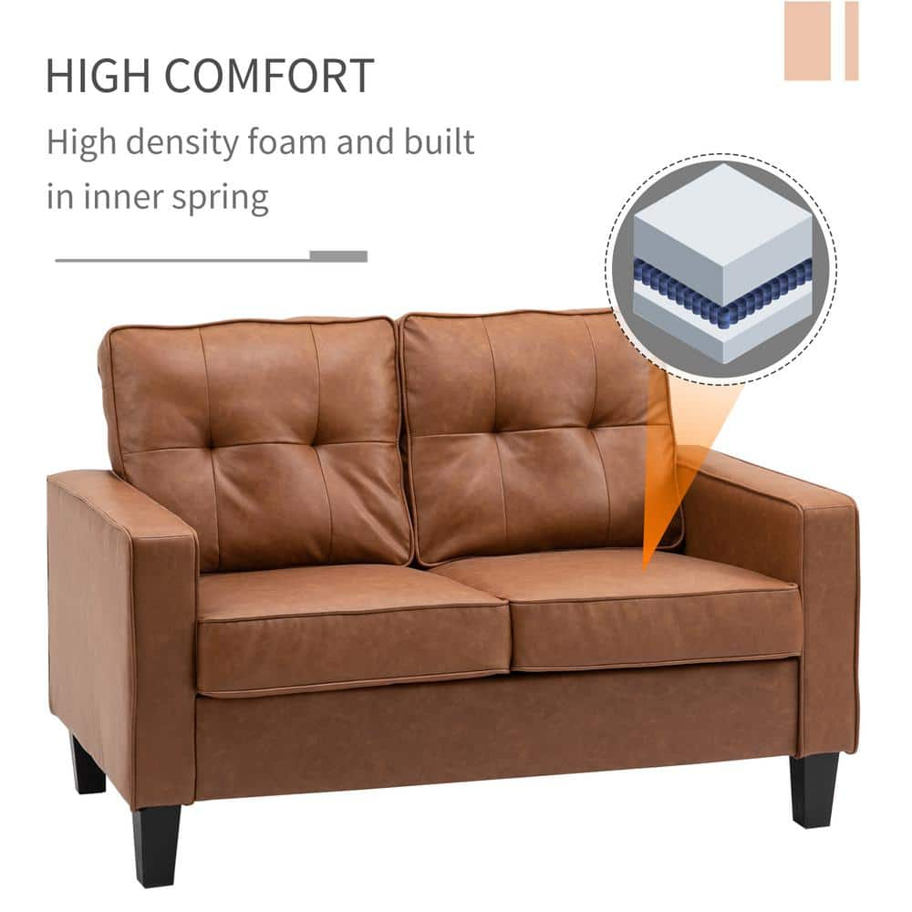 51" Wide Loveseat with Armrest,Tufted PU Leather Double Sofa, 2-Seater Sofa,Brown