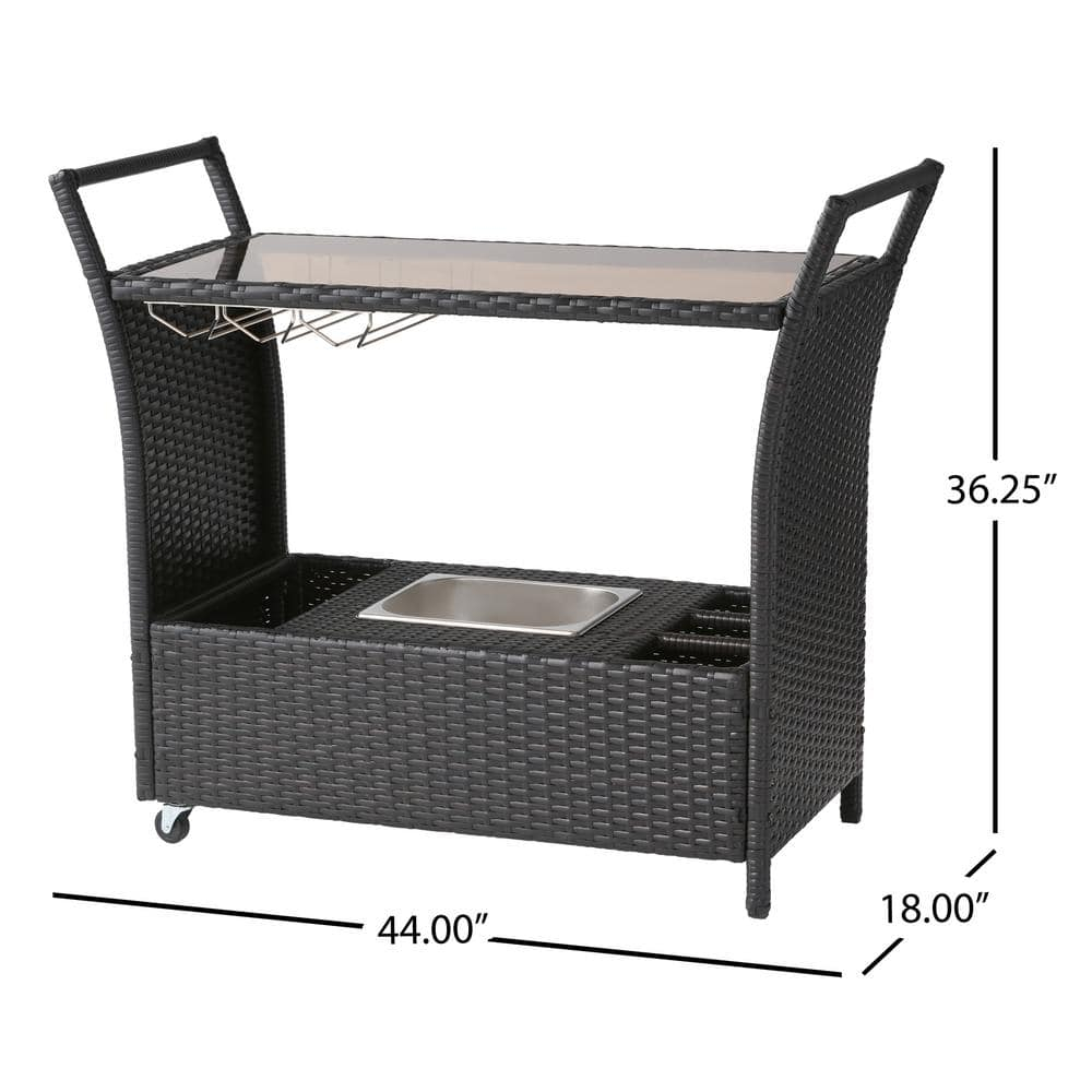 Noble House Bahama Wicker Serving Bar Cart in Multibrown