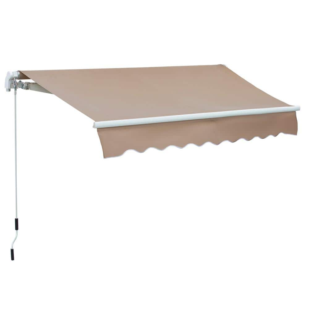 8' X 7' Patio Retractable Awning, Manual Exterior Sun Shade Deck Window Cover, Brown