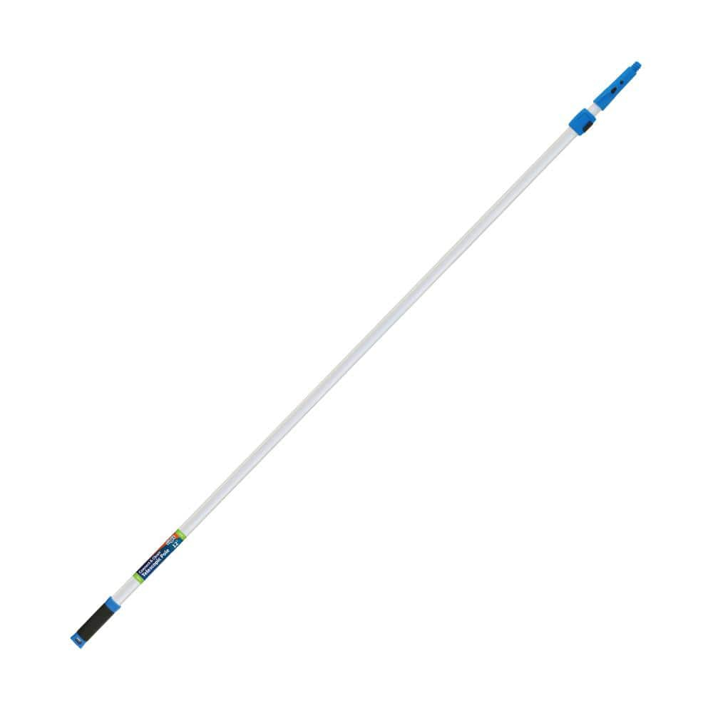 Unger Professional Connect and Clean 6’-12’ Aluminum Telescopic Extension Pole with Locking Cone and Quick-Flip Clamp, Compatible with Cleaning Tool Attachments, Indoor and Outdoor Use