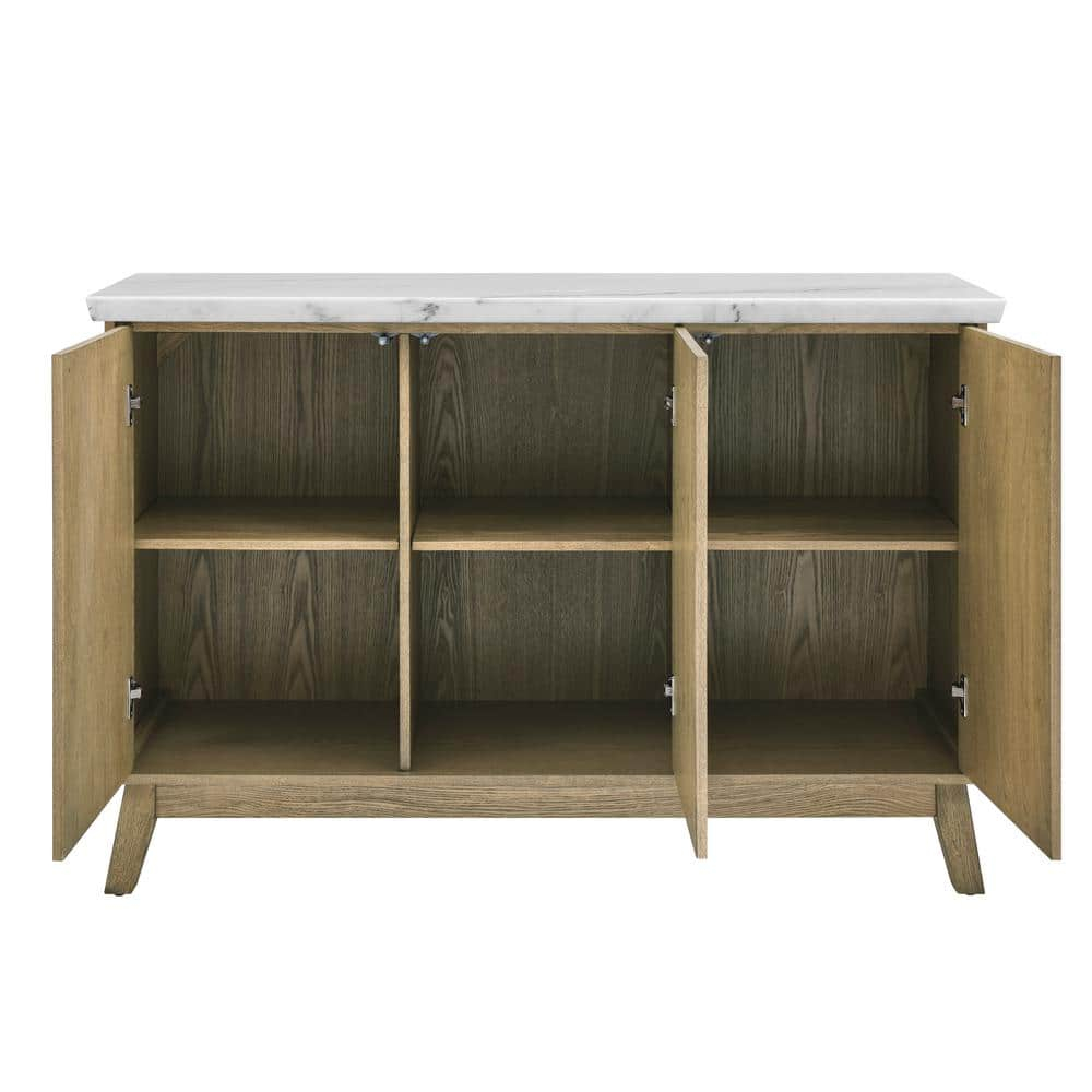 Steve Silver Vida Indoor Mid Century Modern Sideboard with Genuine Marble Top, Burnished Blonde