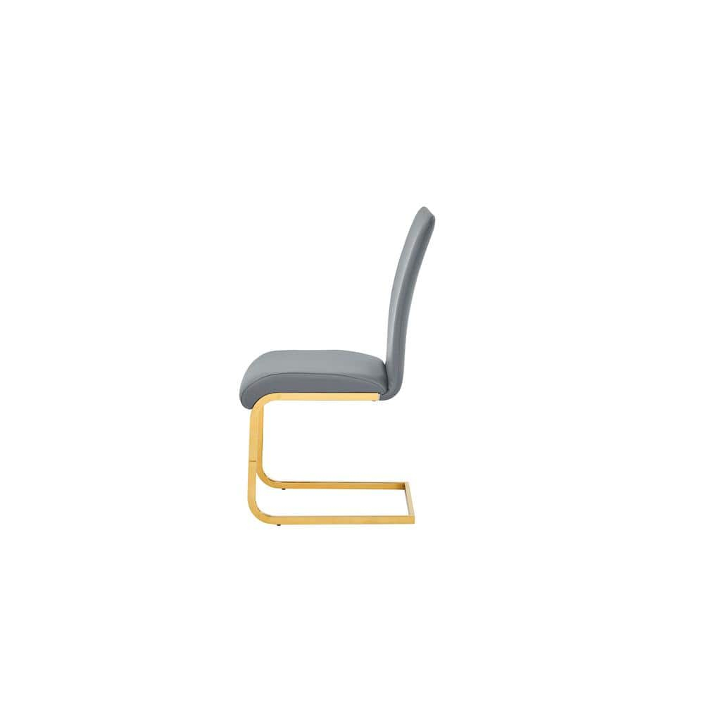 Alison Faux Leather Chrome Dining Side Chair in Gray/Gold (Set of 2)