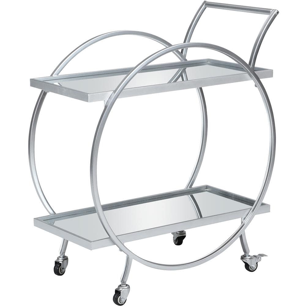 FirsTime & Co. Silver Odessa Mirrored Bar Cart, Glam, Metal, 27.5 x 14 x 33 in