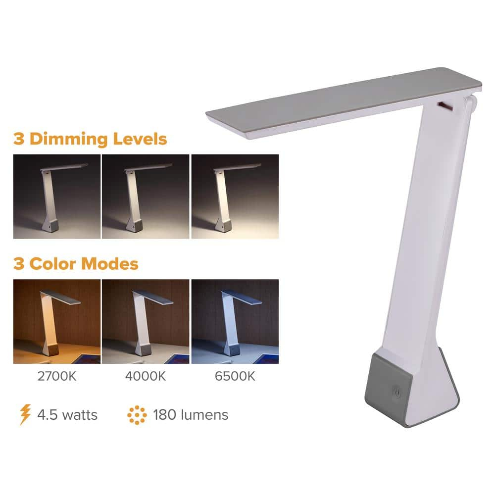 Bostitch Office Rechargeable Battery Led Desk Lamp, 3 Color Temperatures, Flip Open, Gray (KT-VLED1810-GRAY)