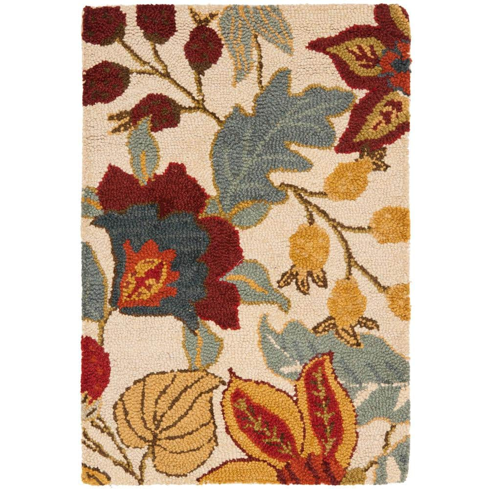 SAFAVIEH Blossom Lena Floral Flowers Wool Area Rug, Ivory/Multi, 2'6" x 4'