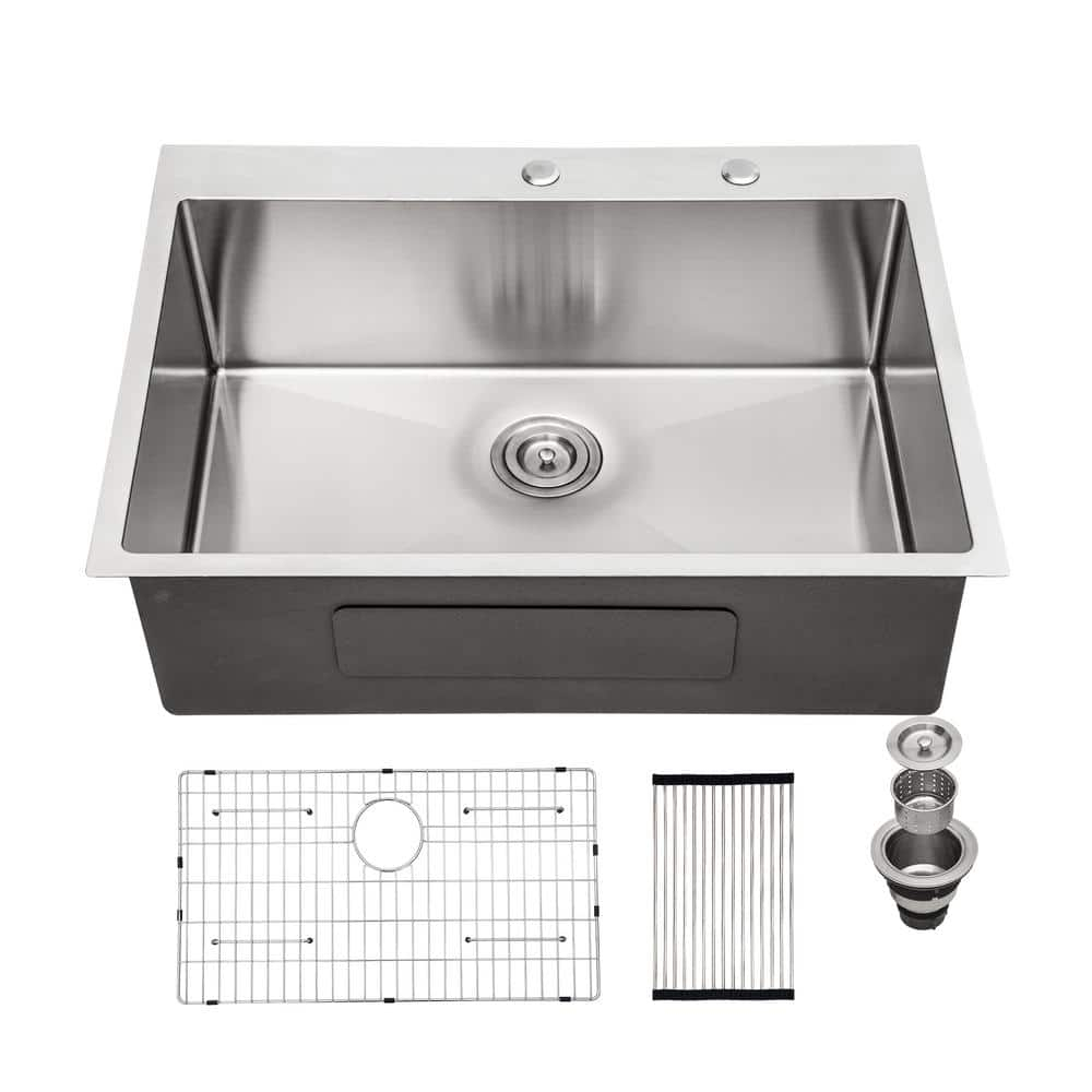 28" Brushed Stainless Steel Single Bowl Drop-In Kitchen Sink