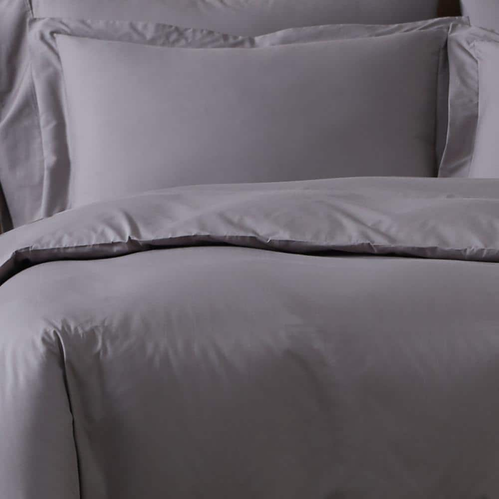 Classic Gray Cotton King Duvet Cover Set