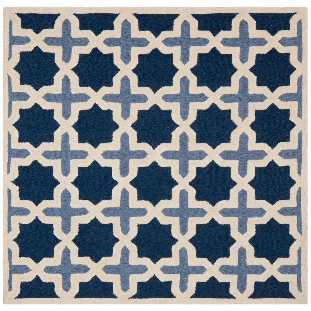 SAFAVIEH Cambridge Lincoln Geometric Wool Area Rug, Blue/Ivory, 10' x 10' Square