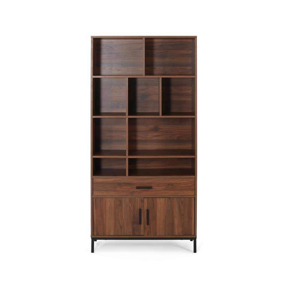 Noble House Davina Contemporary Faux Wood Cube Unit Bookcase, Walnut, Black