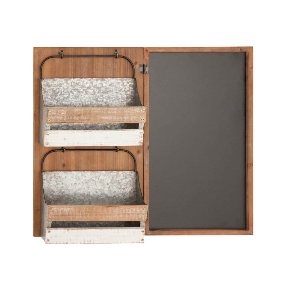 DecMode 28" x 23" Brown Wood Farmhouse Magazine Rack Holder