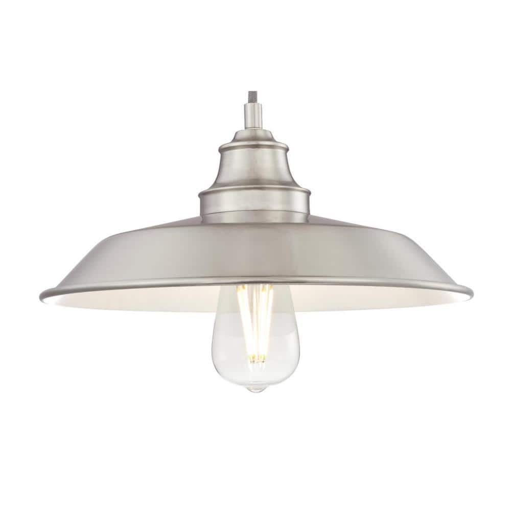 Vintage Inspired Brushed Nickel 1-Light Pendant with White Interior