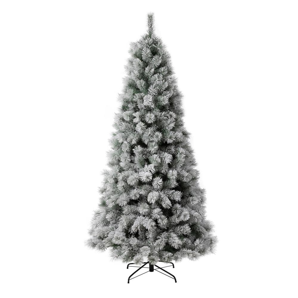 Glitz Design Glitzhome 7.5ft Pre-Lit Snow Flocked Artificial Pine Christmas Tree With 650 Warm White
