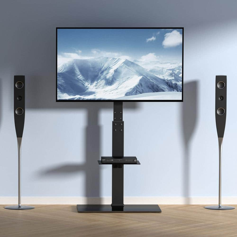 TV Mount Stand, Swivel Tall TV Stand for 32 - 85 in. TVs Height Adjustable with Tempered Glass Base for Bedroom, Study