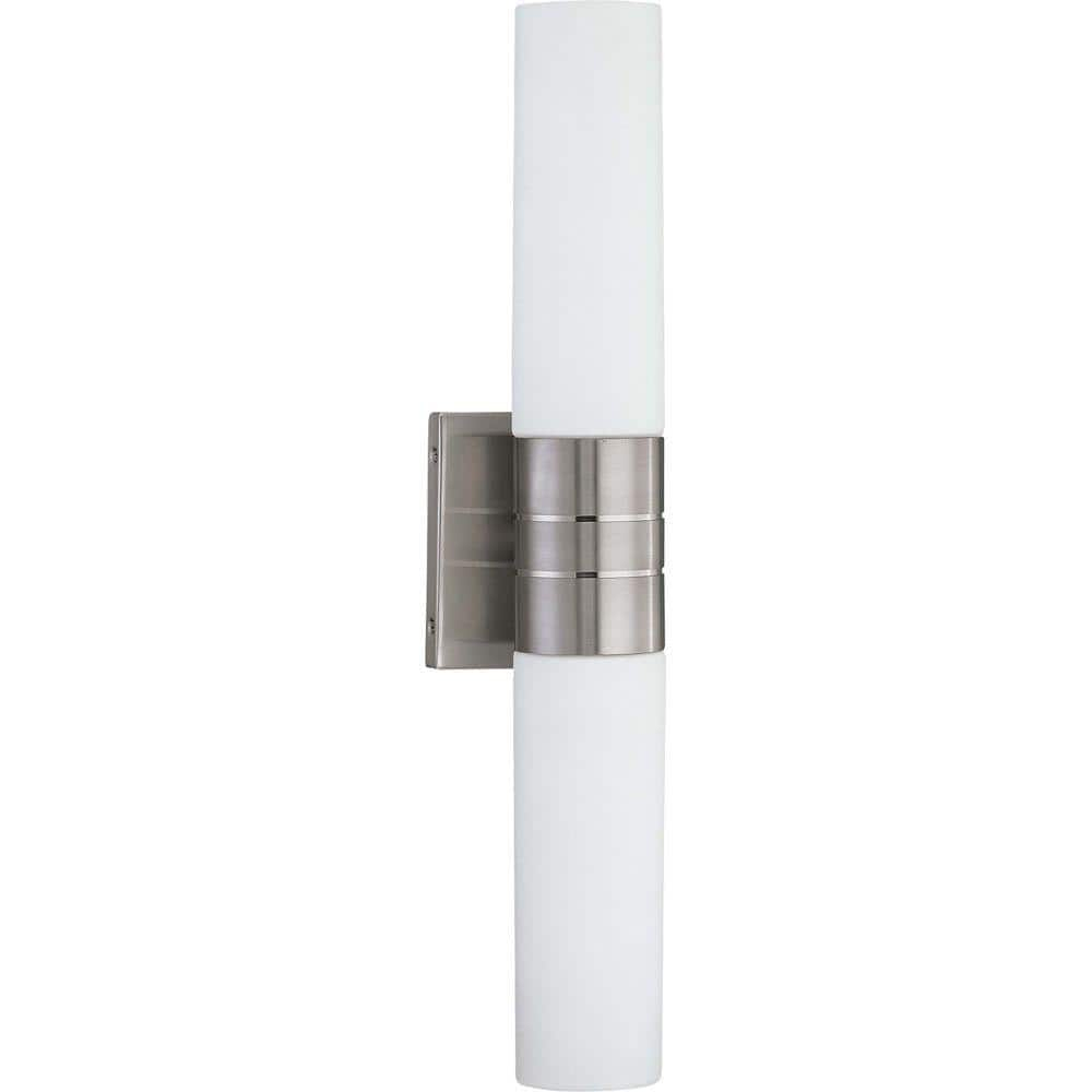 Brushed Nickel 21" Cylinder Wall Sconce with White Glass