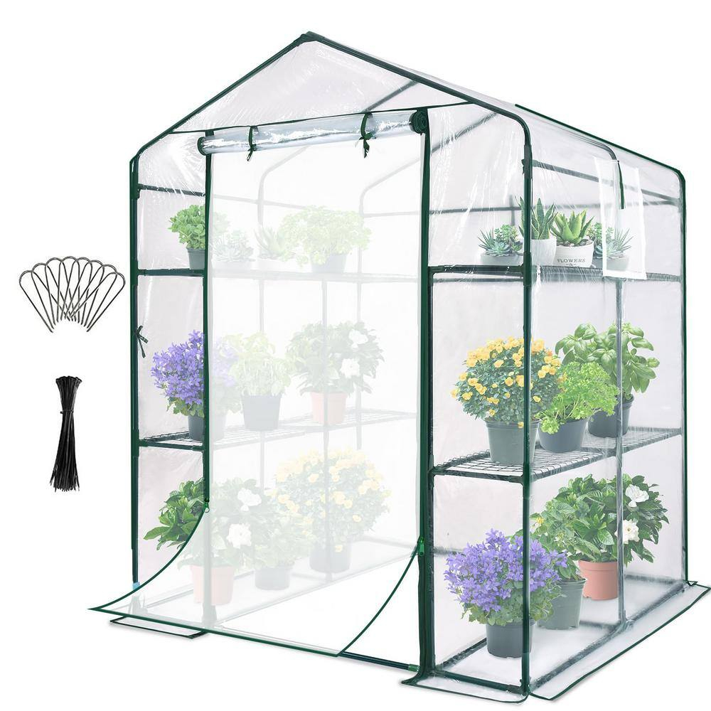 Quictent 56"x56"x77" Outdoor Portable Walk-in Greenhouse 3 Tiers 6 Shelves Garden Planter W/ Clear Cover