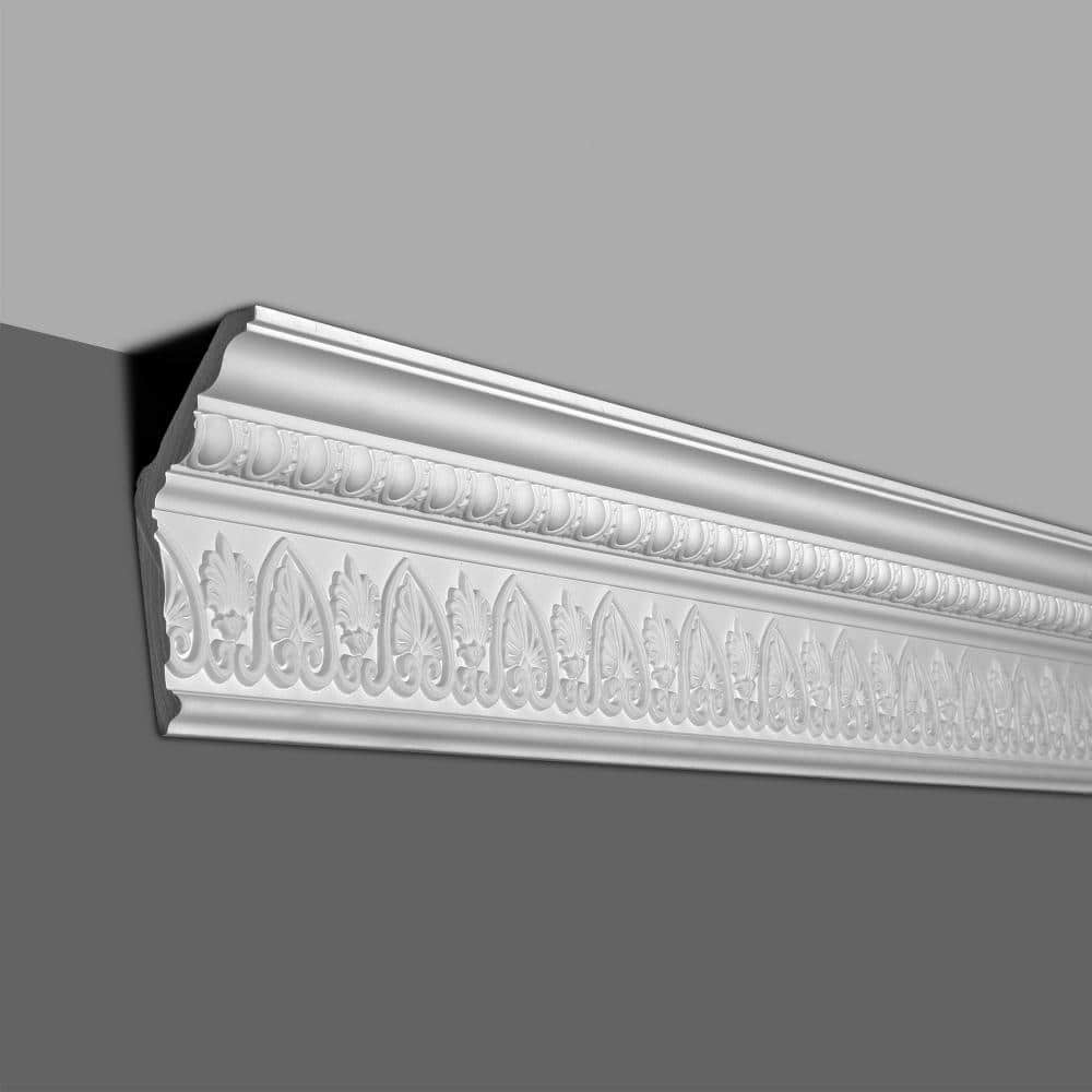 6-1/2 in x 2-1/2 in x 6 in Long Egg and Dart with Palmettes Polyurethane Crown Moulding Sample