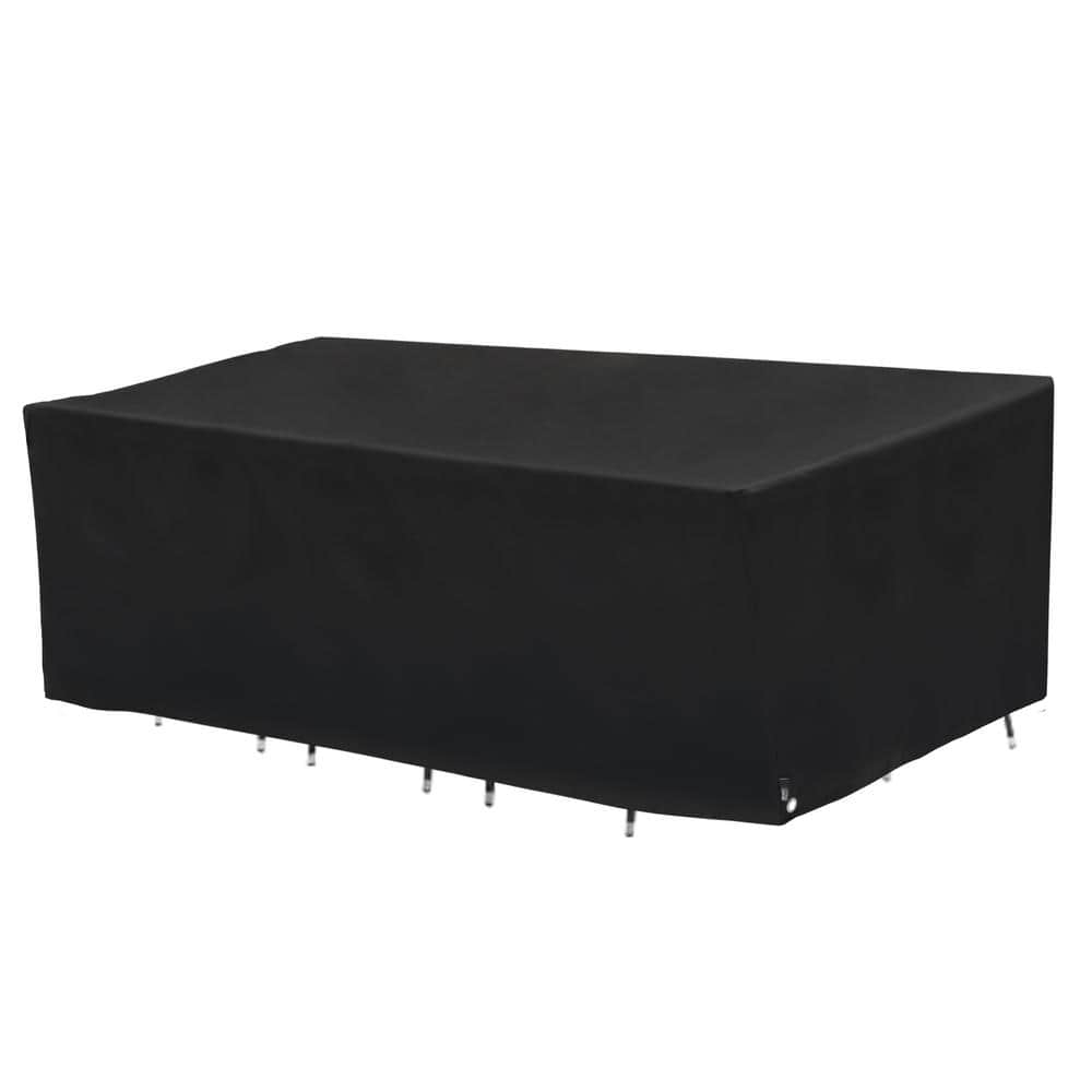 Black Polyester Waterproof Patio Table and Chair Set Cover