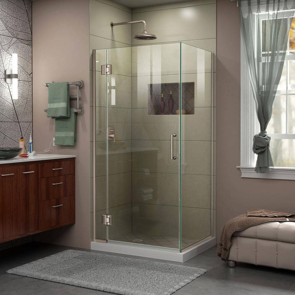 Unidoor-X 33 3/8 in. W x 30 in. D x 72 in. H Frameless Hinged Shower Enclosure