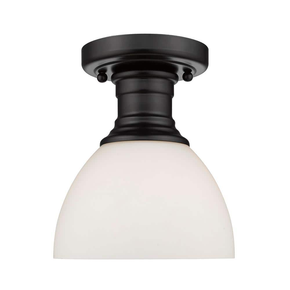 Golden Lighting Hines 1-Light Semi-flush in Matte Black with Opal Glass