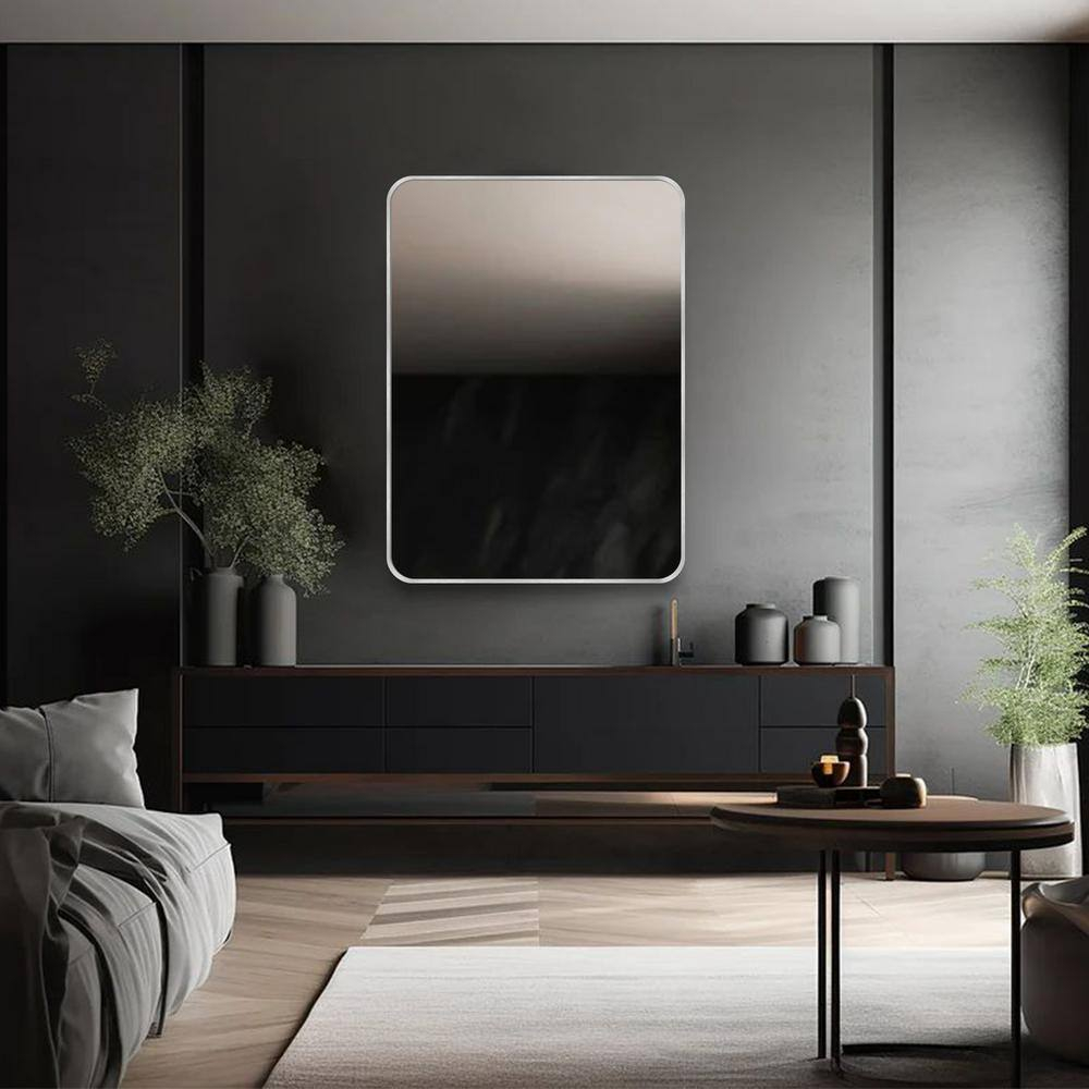 30 in. W x 48 in. H Silver Vanity Rectangle Wall Mirror Aluminum Alloy Frame Bathroom Mirror