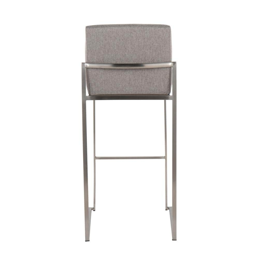 LumiSource Stainless Steel, Grey Fabric Fuji High Back Barstool - Set of 2