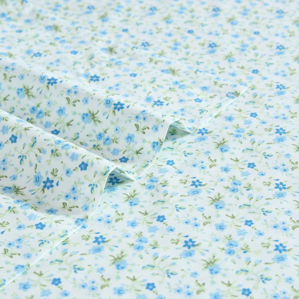 Evie Blue Floral Cotton Twin XL Percale Sheet Set