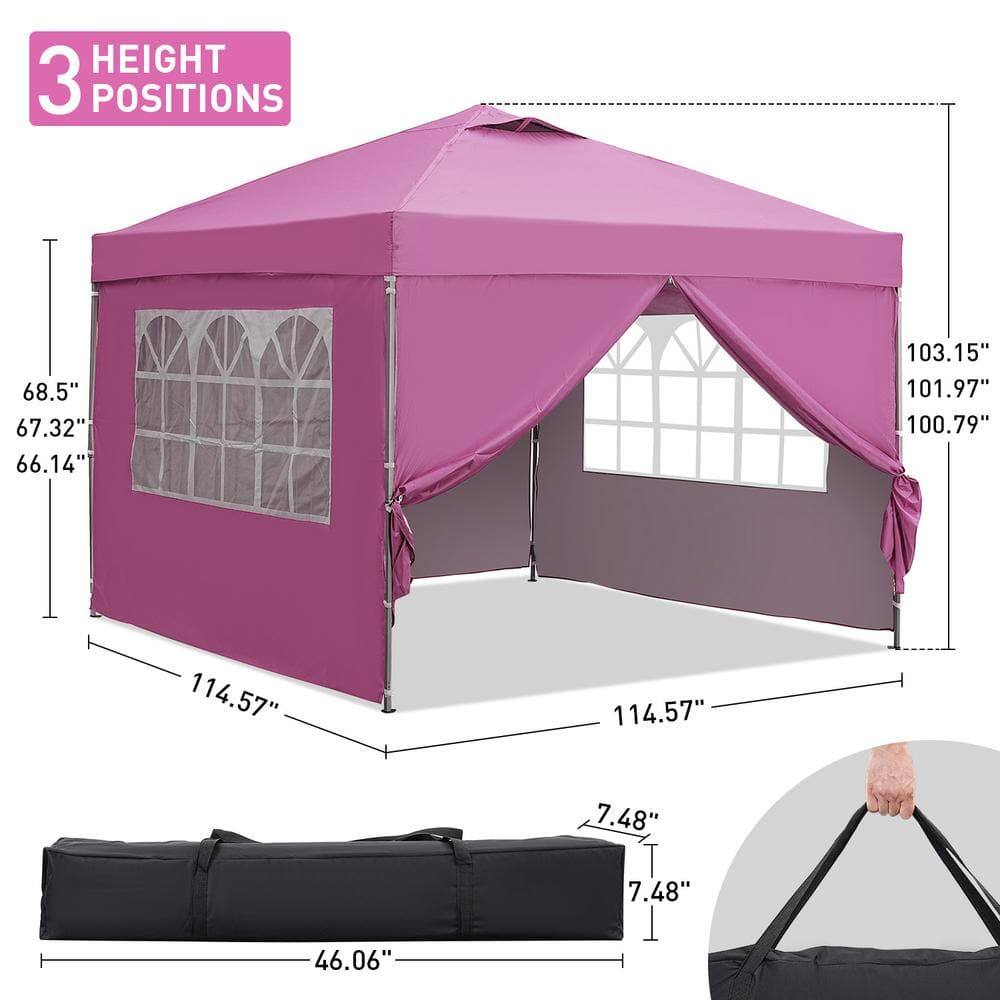 10 ft. x 10 ft. Pink Patio Canopy Tent Pop Up Gazebo with Sidewallls