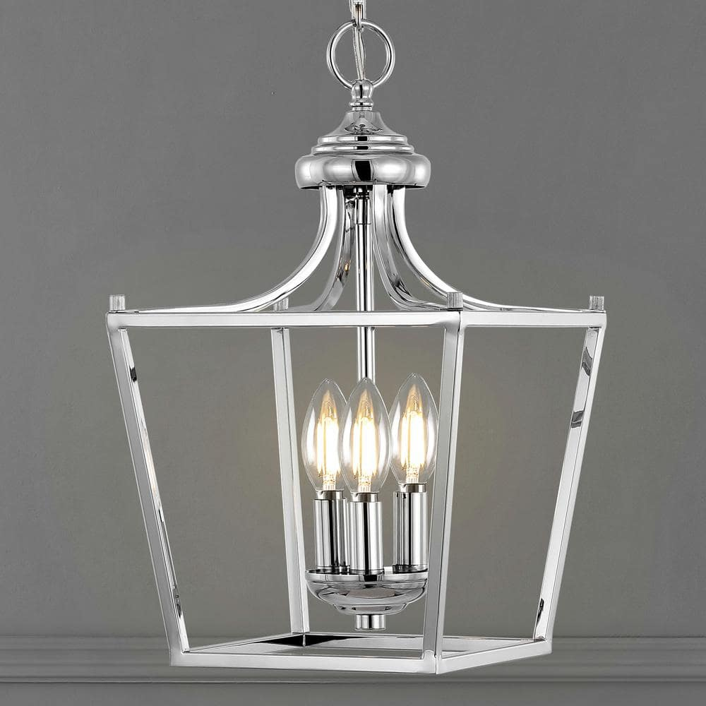 Camden 10" 3-Light Iron Classic Midcentury Pendant Lantern, Chrome