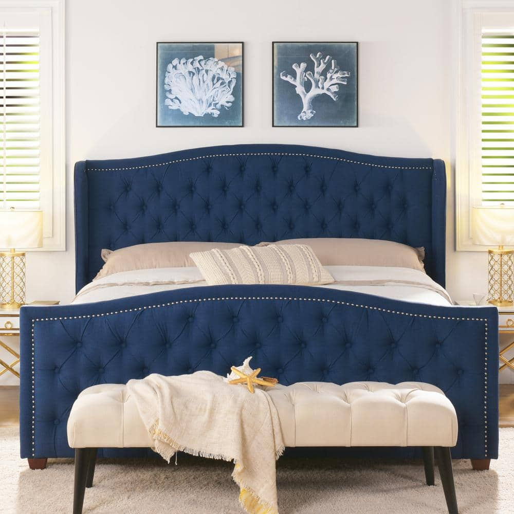 Marcella Tufted Wingback King Bed Dark Sapphire Blue