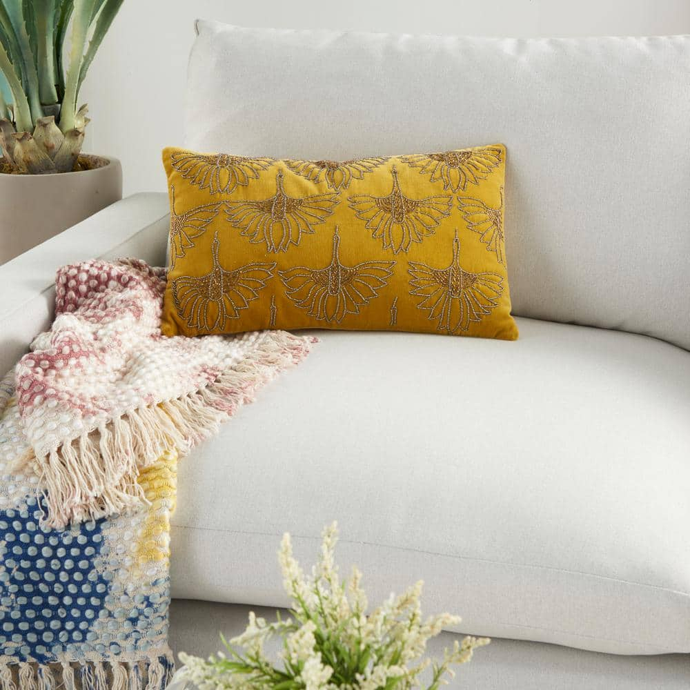 Nourison Sofia Gold Decorative Throw Pillow , 12"X20"