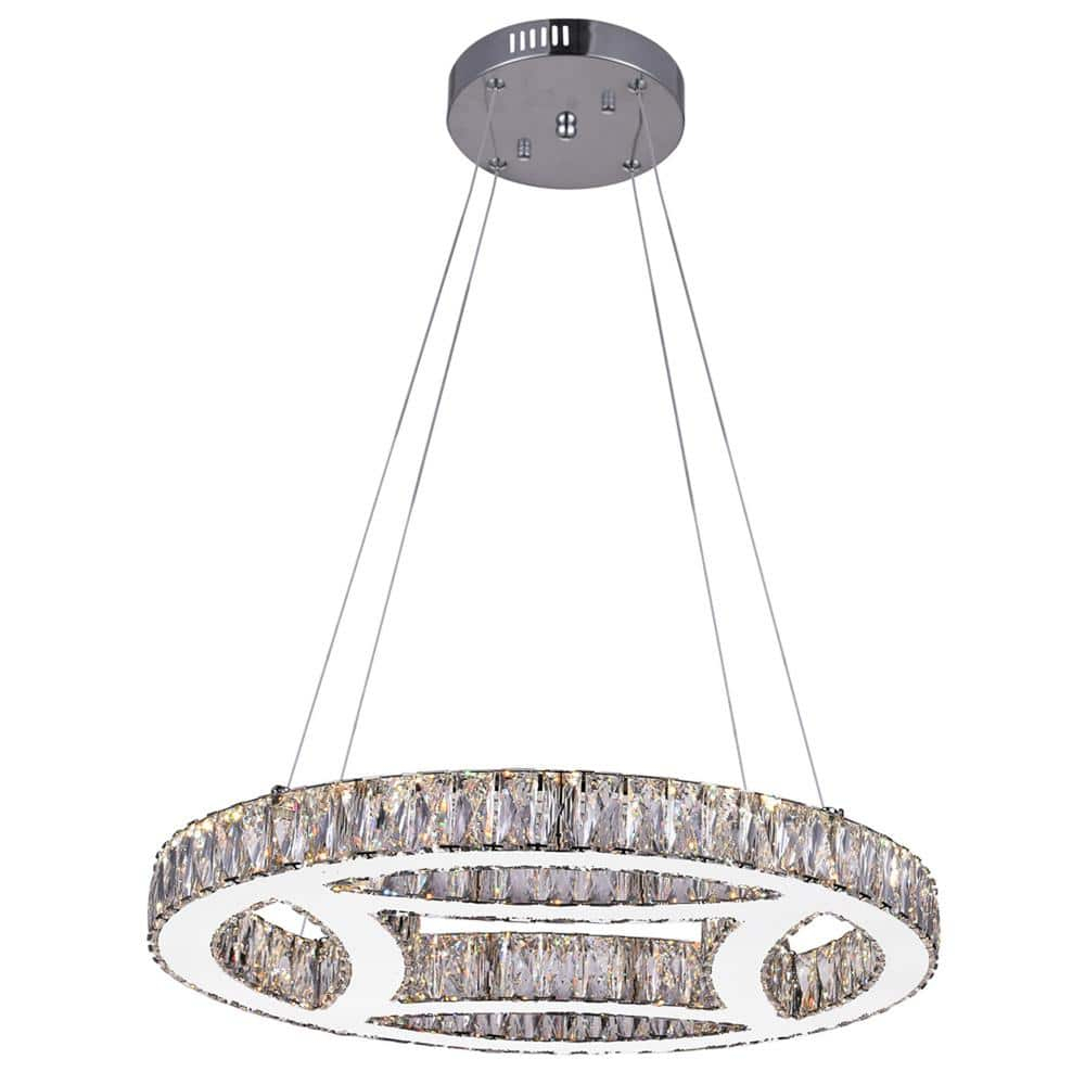Geometric Chrome 20" LED Chandelier with Dazzling Crystals