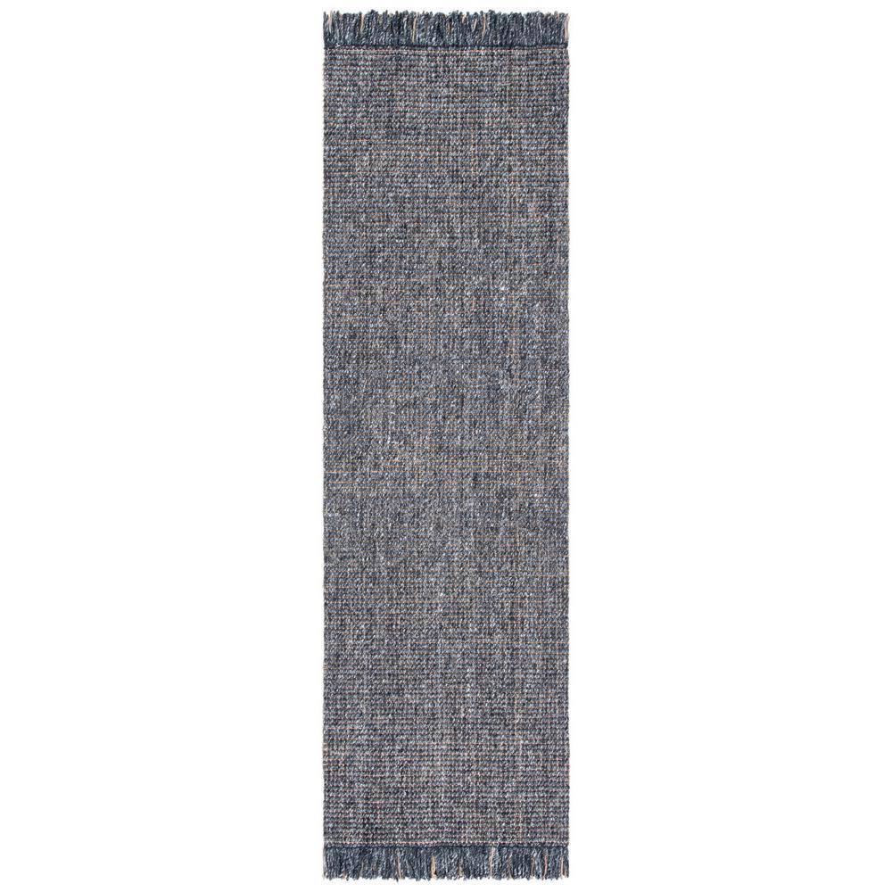 Handmade Charcoal and Natural Wool Runner Rug with Fringe