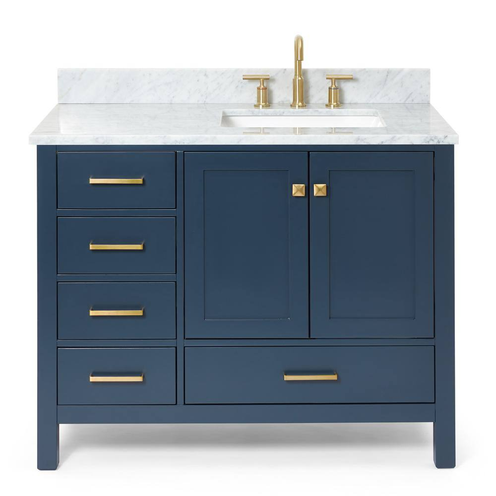 Midnight Blue Freestanding Vanity with Carrara Marble Top